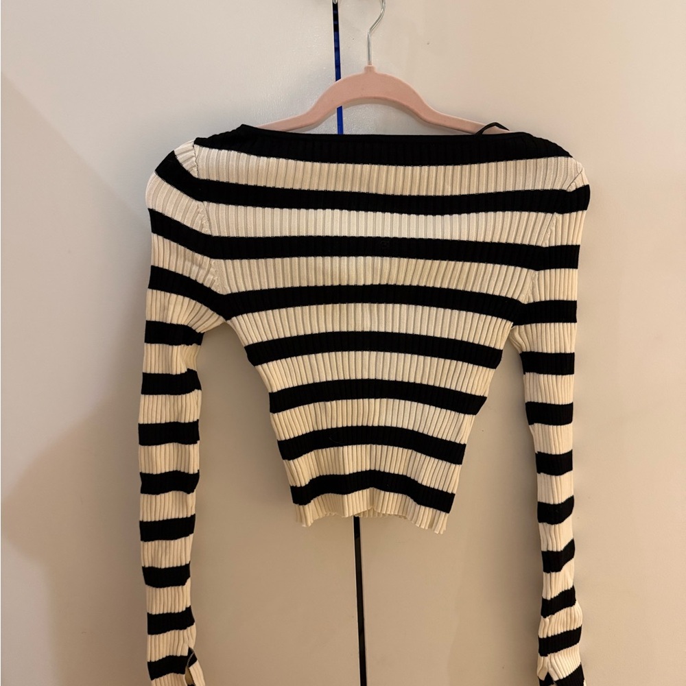 Black and White Striped Ribbed Sweater